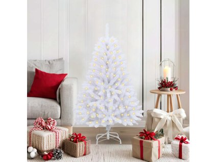 Umělý vánoční stromeček s 150 LED diodami Bílá 120 cm PVC a kov 3210079