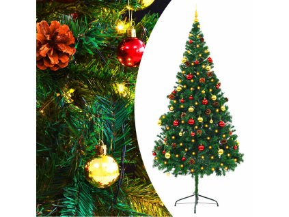 Vánoční stromek s LED osvětlením a baňkami zelený 210 cm 321501