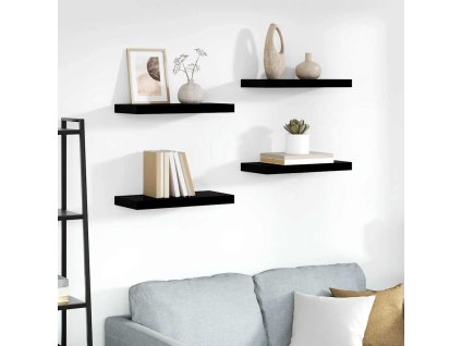 Plovoucí nástěnné police 4 ks lesklé černé 50 x 23 x 3,8 cm MDF 323768