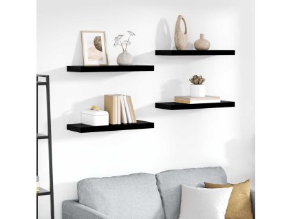 Plovoucí nástěnné police 4 ks lesklé černé 60x23,5x3,8 cm MDF 323771