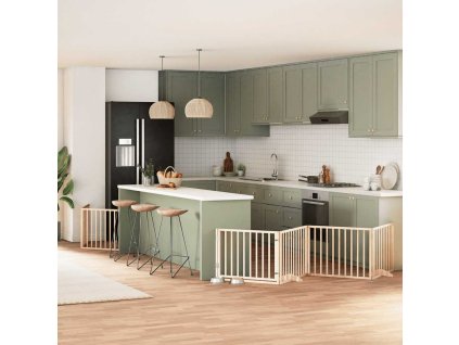 Zábrana pro psy s dvířky skládací 6 panelů 480 cm topol 3155553