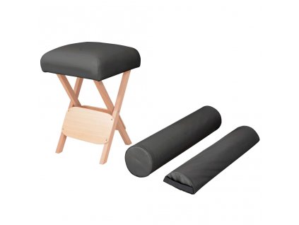 Skládací masážní stolička 12 cm silný sedák 2 podhlavníky černá