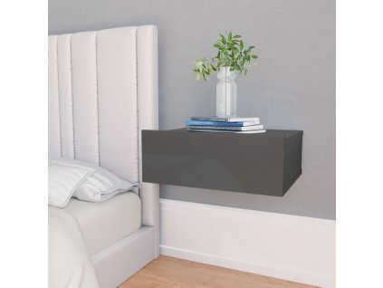 Nástěnný noční stolek šedý vysoký lesk 40x30x15 cm dřevotříska