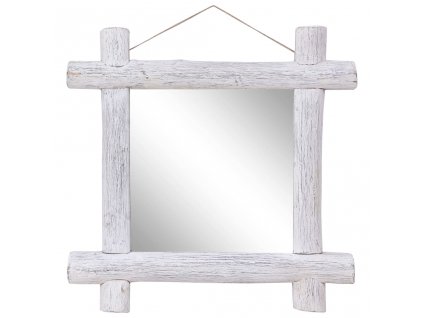 Dřevěné zrcadlo bílé 70 x 70 cm masivní recyklované dřevo