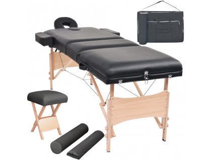 Skládací masážní stůl 3 zóny a stolička tloušťka 10 cm černé