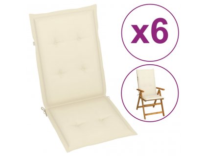Podušky na židli vysoké opěradlo 6 ks krémové 120x50x3cm textil