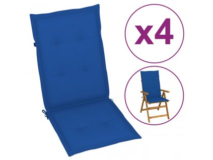 Podušky na židli vysoké opěradlo 4ks královsky modré 120x50x3cm