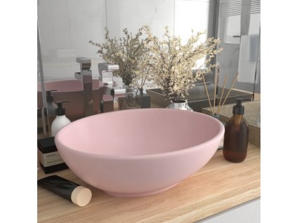 Luxusní umyvadlo oválného tvaru matně růžové 40x33 cm keramika