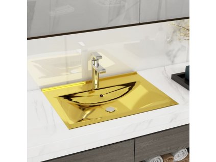 Umyvadlo s přepadem 60 x 46 x 16 cm keramické zlaté