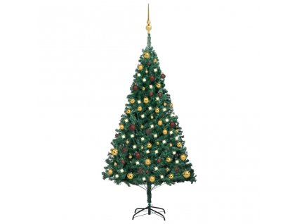 Umělý vánoční stromek s LED a sadou koulí zelený 150 cm PVC