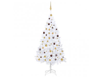 Umělý vánoční stromek s LED a sadou koulí bílý 210 cm PVC