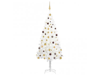 Umělý vánoční stromek s LED a sadou koulí bílý 210 cm
