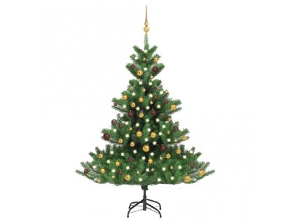 Umělý vánoční stromek normandská jedle LED a koule zelený 150cm