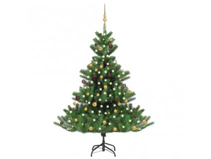 Umělý vánoční stromek normandská jedle LED a koule zelený 180cm