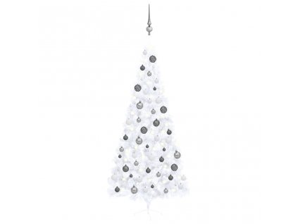 Umělý vánoční půl stromek s LED a sadou koulí bílý 240 cm