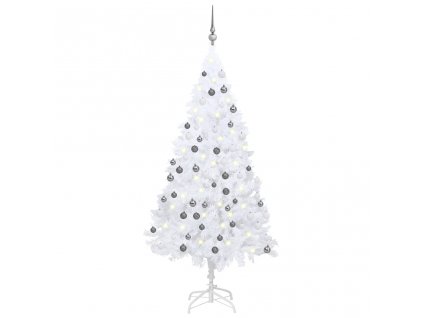 Umělý vánoční stromek s LED a sadou koulí bílý 120 cm PVC