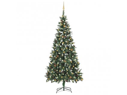 Umělý vánoční stromek s LED osvětlením a sadou koulí 210 cm