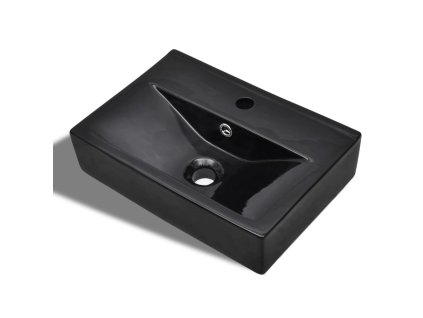 Keramické umyvadlo s otvorem na baterii a přepadem černé obdélníkové 141933