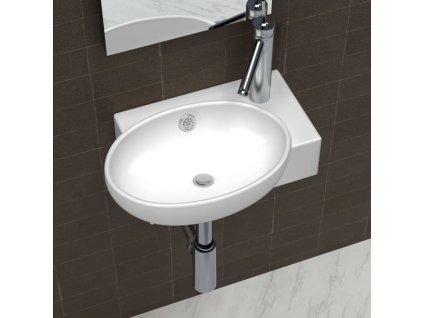 Keramické umyvadlo s přepadem a otvorem pro baterii bílé 140698