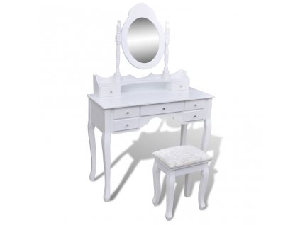 Toaletní stolek se zrcadlem, stoličkou a 7 šuplíky bílý