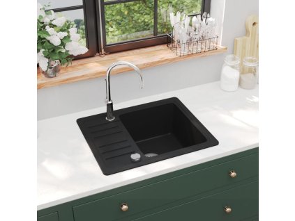 Kuchyňský dřez single žulový černý 142952