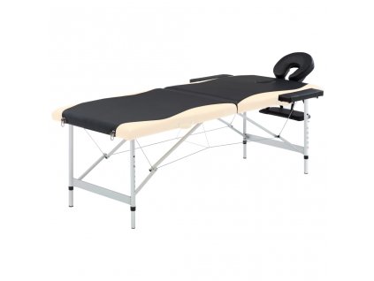 Skládací masážní stůl se 2 zónami hliník černý a béžový