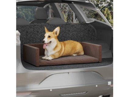 Pelíšek pro psy do kufru auta hnědý 70 x 45 cm lněný vzhled