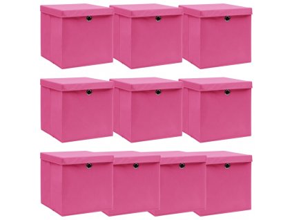 Úložné boxy s víky 10 ks růžové 32 x 32 x 32 cm textil
