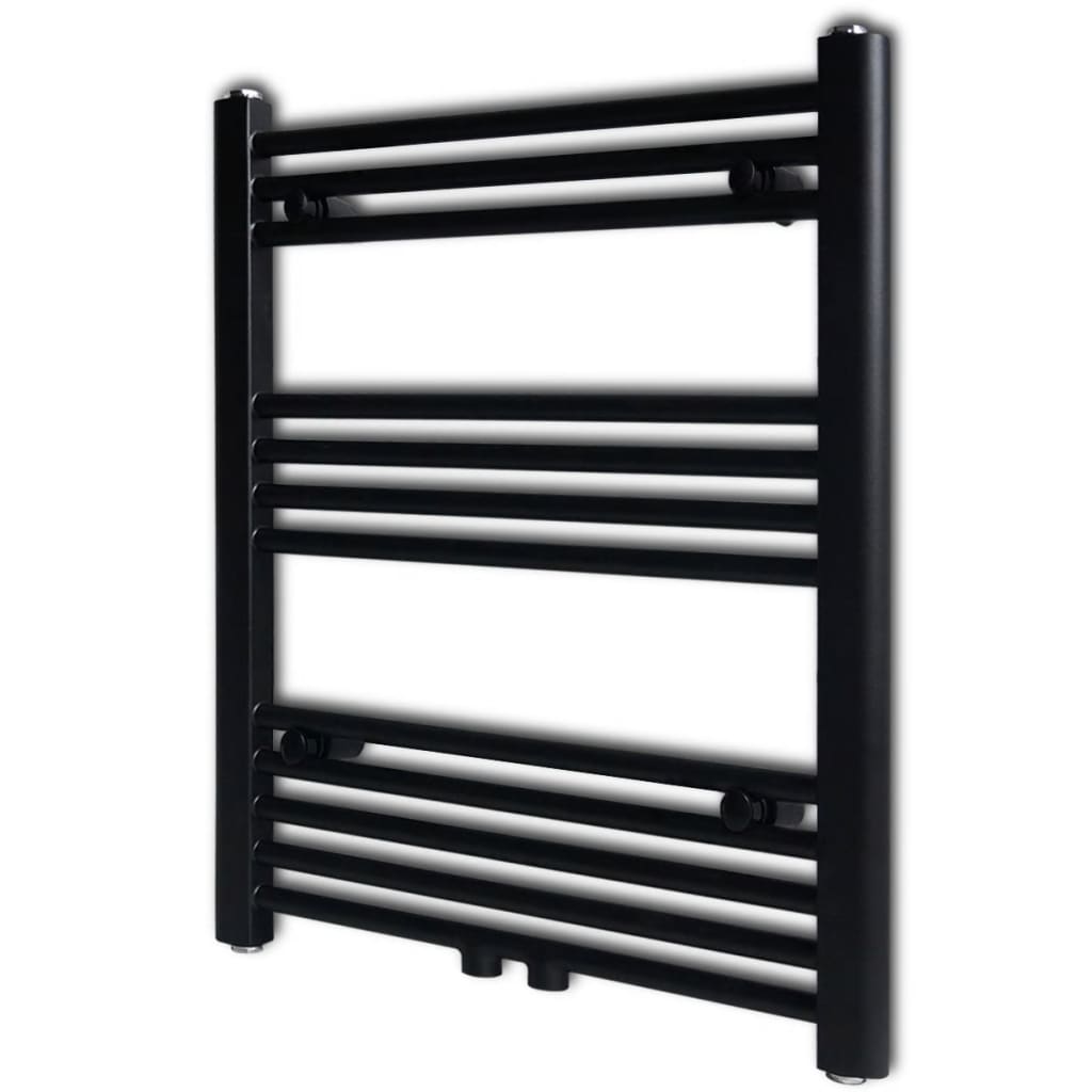 Černý žebříkový radiátor na ručníky rovný ústřední topení 600 x 764 mm 141906
