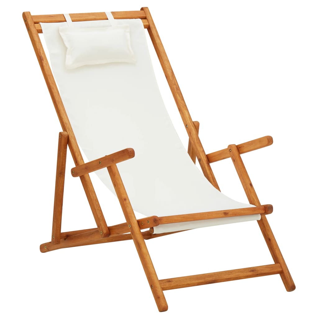 Skládací plážové křeslo masivní eukalyptus a textil krémové 310311