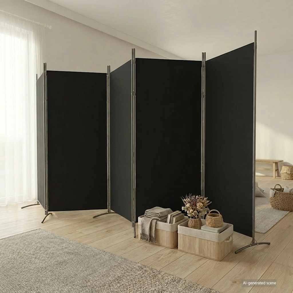 5dílný paraván černý 433x180 cm textil 350269