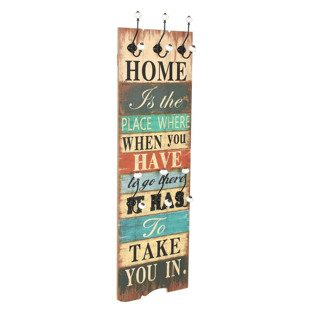 Nástěnný věšák na kabáty HOME IS s 6 háčky 120 x 40 cm 245848
