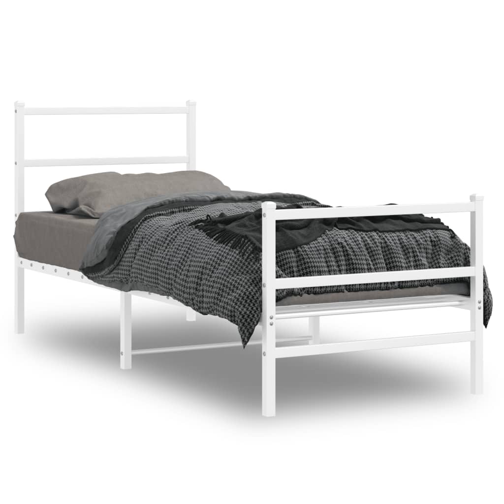 Kovový rám postele s hlavovým a nožním čelem bílý 80 x 200 cm 355423