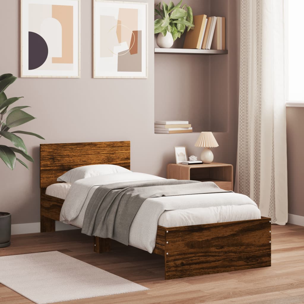Rám postele s čelem kouřový dub 90 x 190 cm kompozitní dřevo 838656