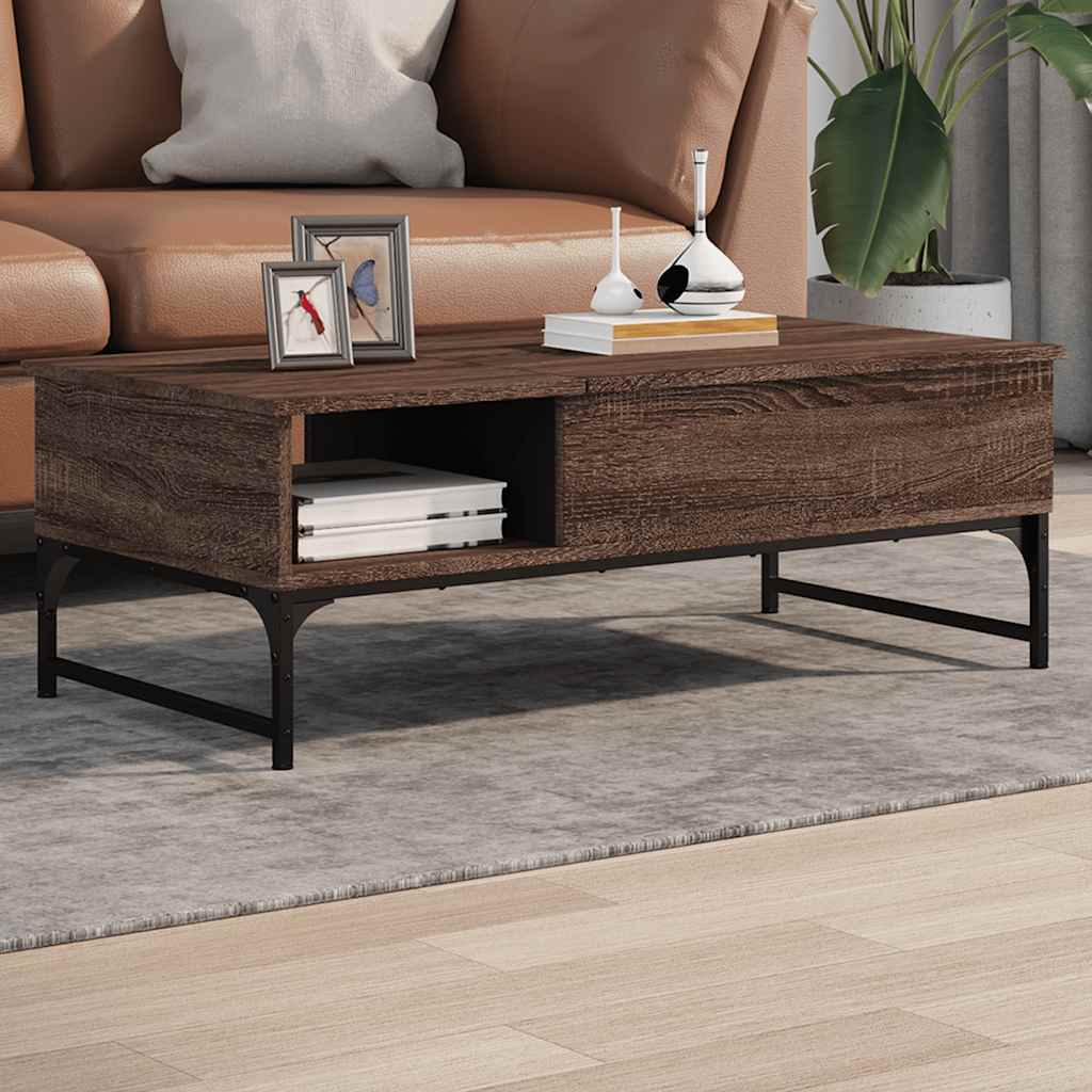Konferenční stolek hnědý dub 100 x 50 x 35 cm kompozit a kov 845395