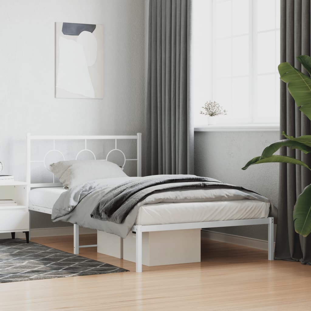 Kovový rám postele s hlavovým a nožním čelem bílý 107 x 203 cm 376289