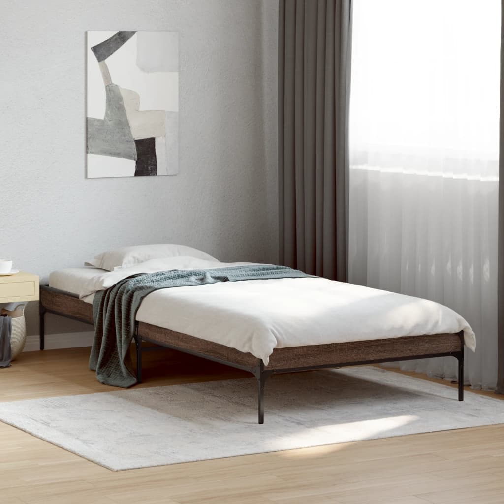 Rám postele hnědý dub 100 x 200 cm kompozitní dřevo a kov 845030