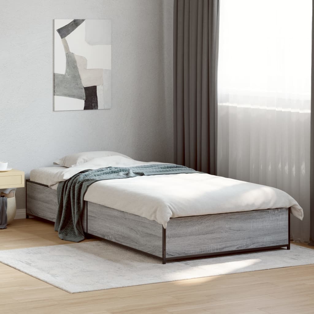 Rám postele šedý sonoma 100 x 200 cm kompozitní dřevo a kov 845109