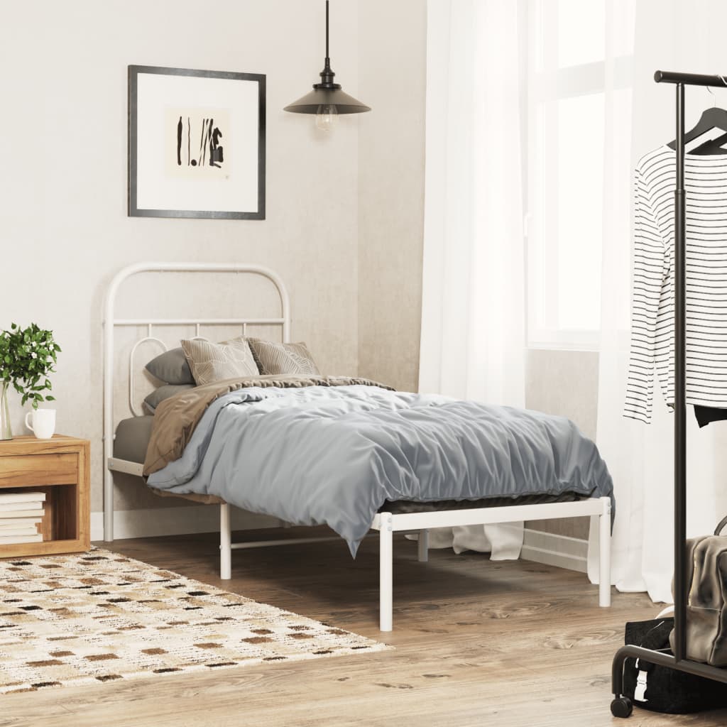 Kovový rám postele bez matrace s čelem bílý 75 x 190 cm 377156
