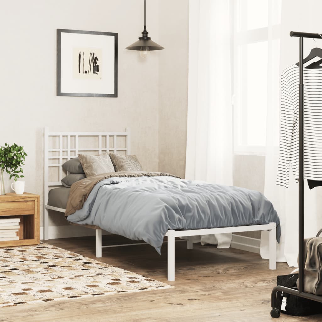 Kovový rám postele bez matrace s čelem bílý 75 x 190 cm 376363