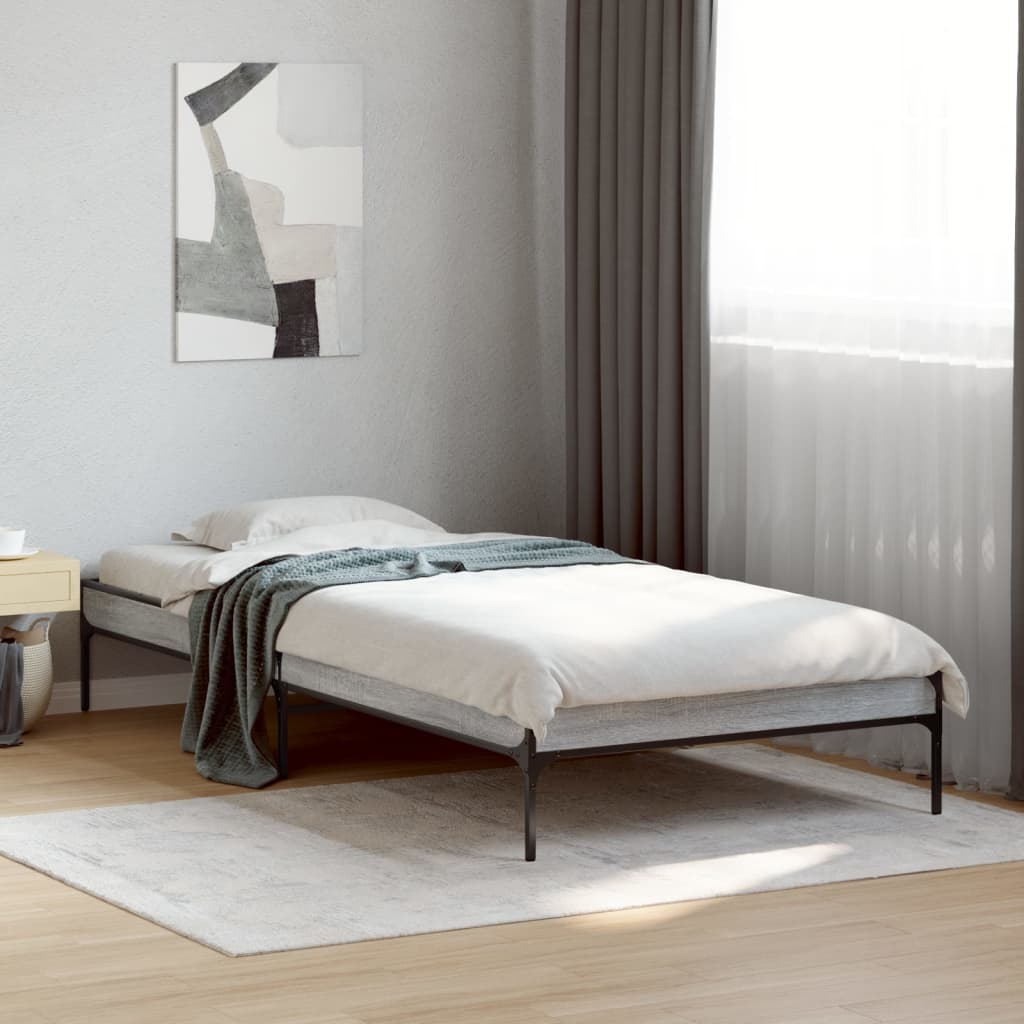 Rám postele šedý sonoma 90 x 190 cm kompozitní dřevo a kov 845054