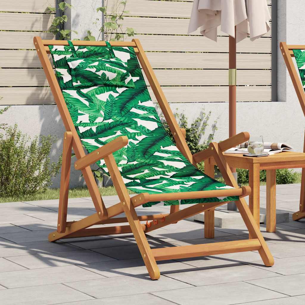 Skládací plážové křeslo vzor listů masivní eukalyptus a textil 366562