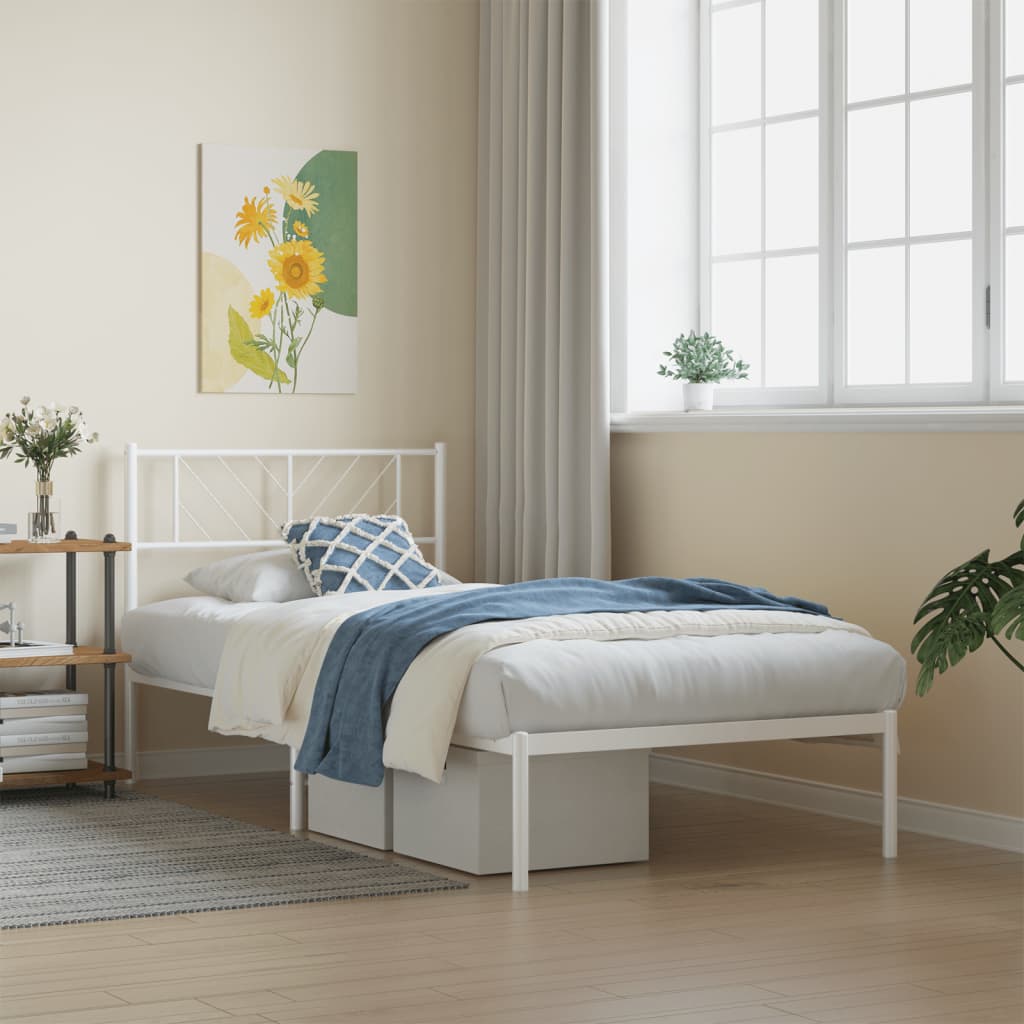 Kovový rám postele s čelem bílý 90 x 200 cm 372221