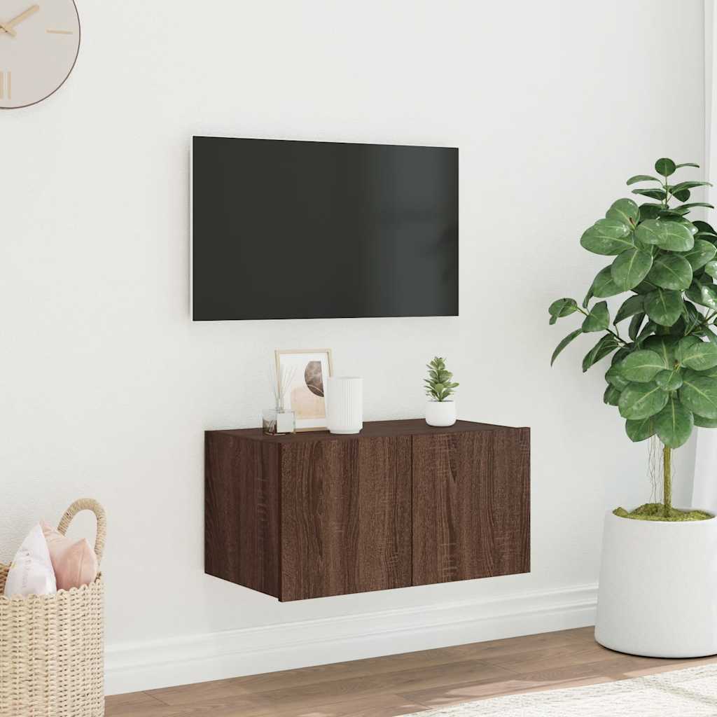Nástěnná TV skříňka s LED osvětlením hnědý dub 60 x 35 x 31 cm 837279