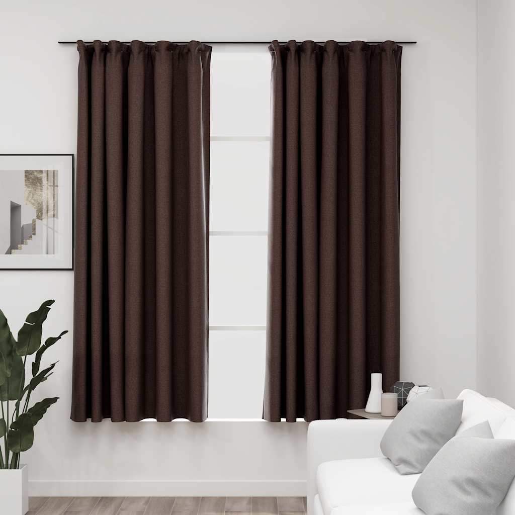 Zatemňovací závěsy s háčky vzhled lnu 2 ks taupe 140 x 175 cm 321204