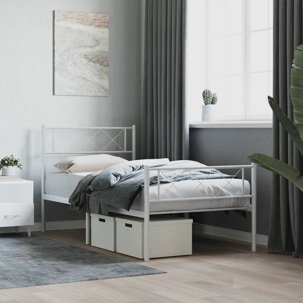 Kovový rám postele s hlavovým a nožním čelem bílý 80 x 200 cm 372335