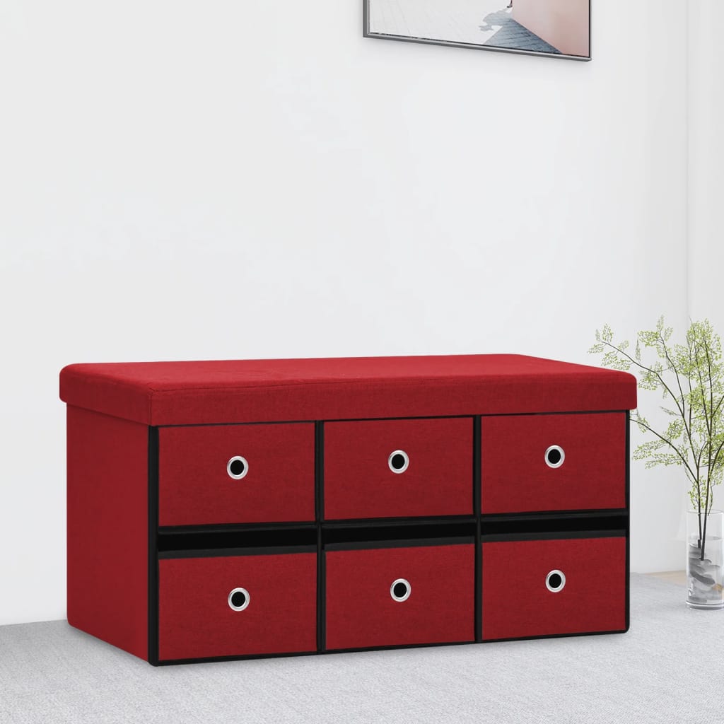 Skládací úložná lavice vínová 76 x 38 x 38 cm umělý len 338816