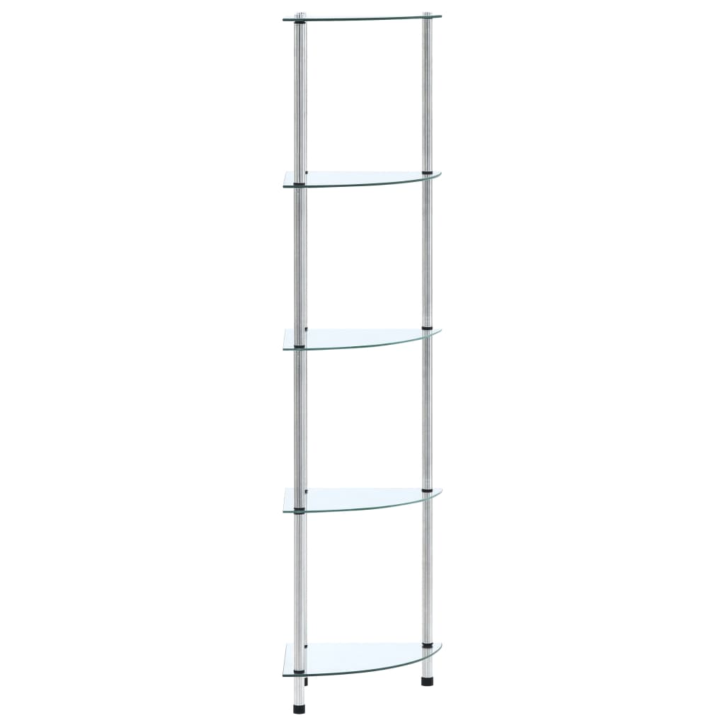 5patrová police průhledná 30 × 30 × 130 cm tvrzené sklo 249516