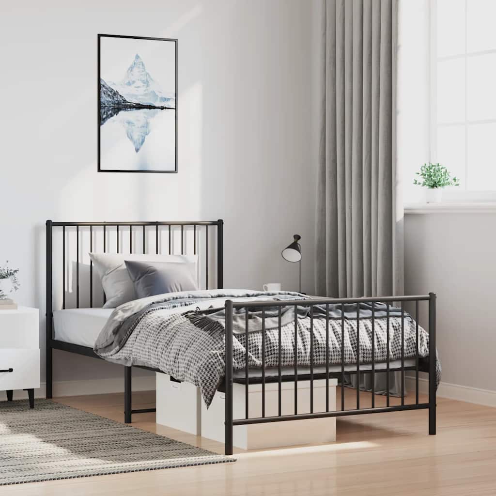 Kovový rám postele s hlavovým a nožním čelem černý 100 x 200 cm 350877