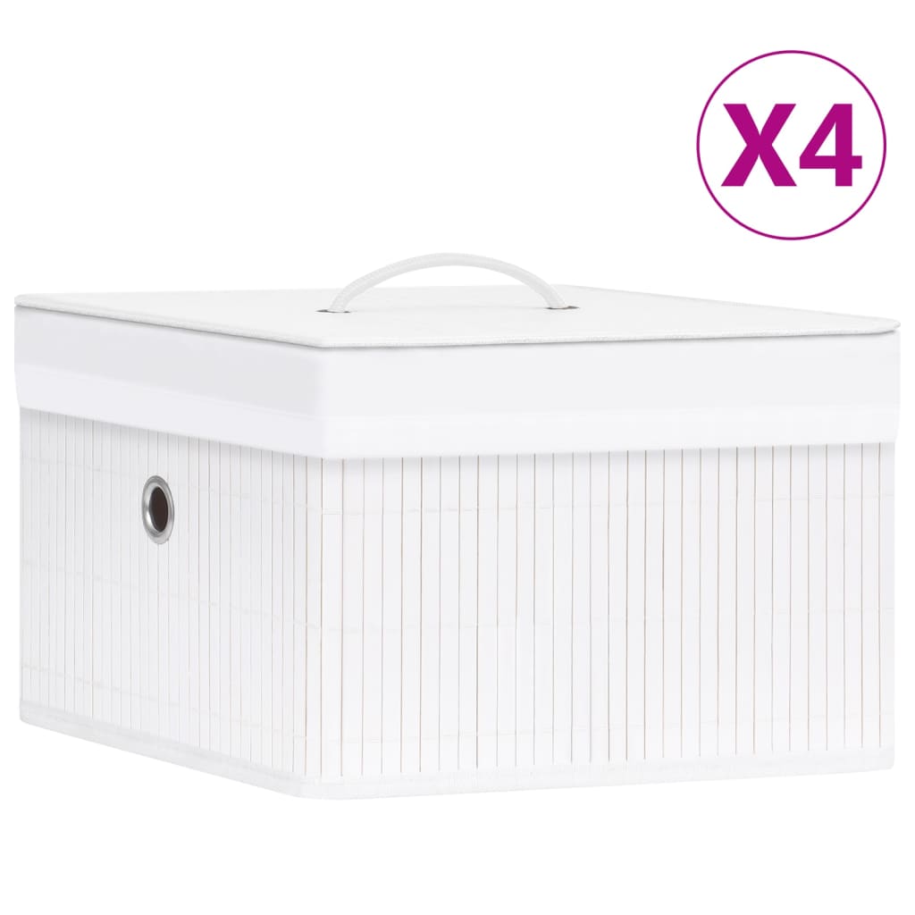 Bambusové úložné boxy 4 ks bílé 320766